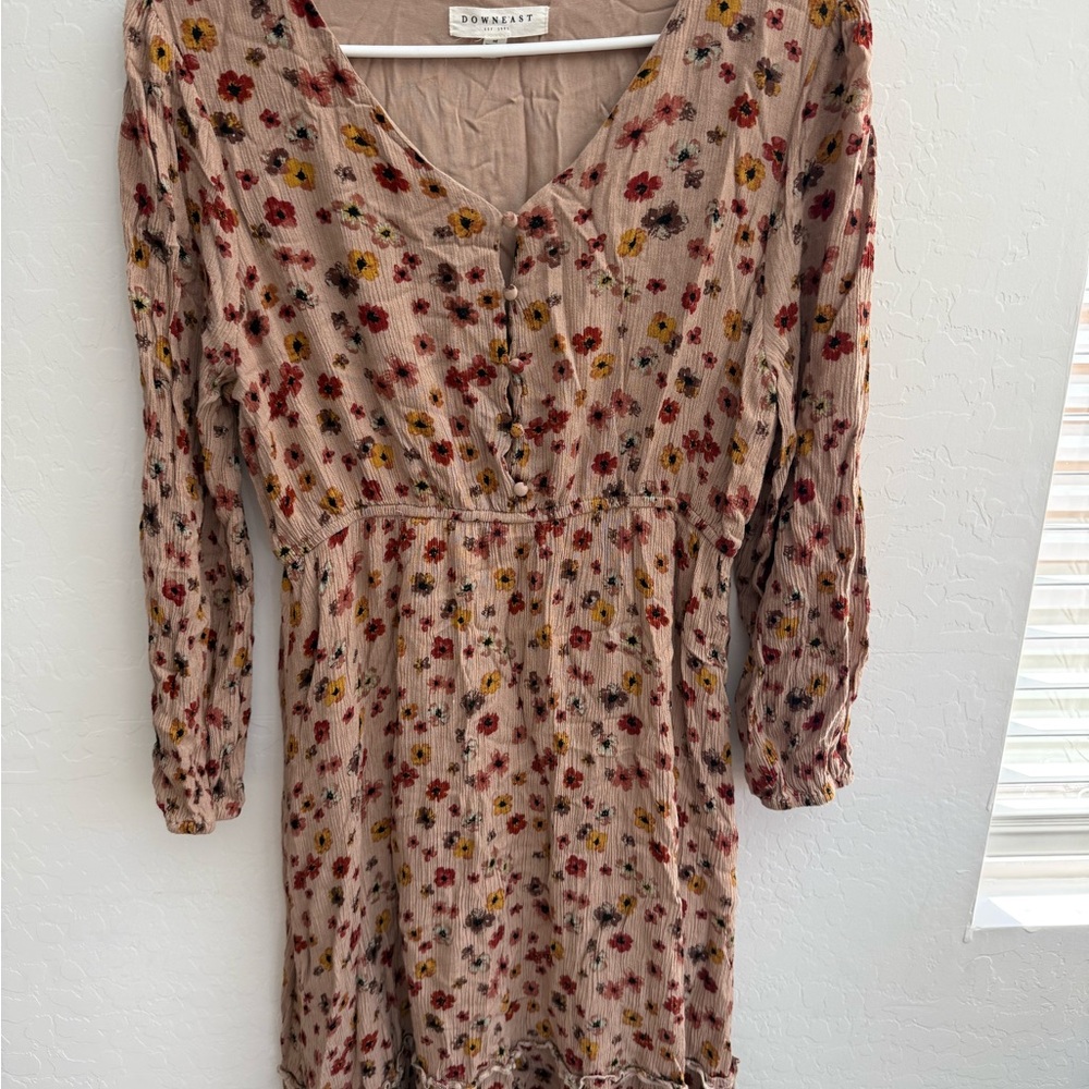 DownEast Floral tan dress